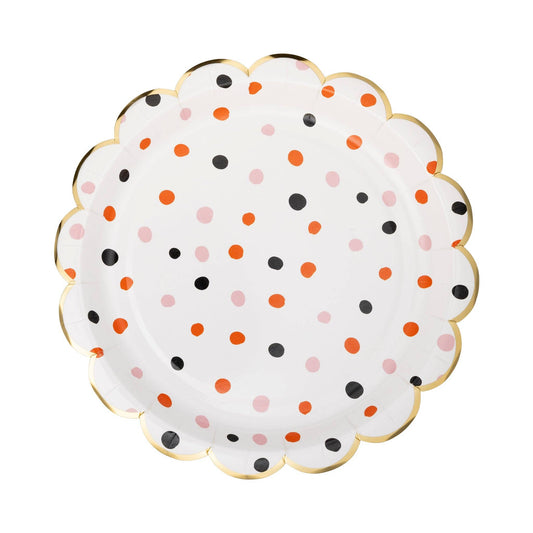 Get ready to celebrate with these fun Halloween Polka Dots Plates! The orange, black and pink polka dots add a spooktacular touch to your party. 