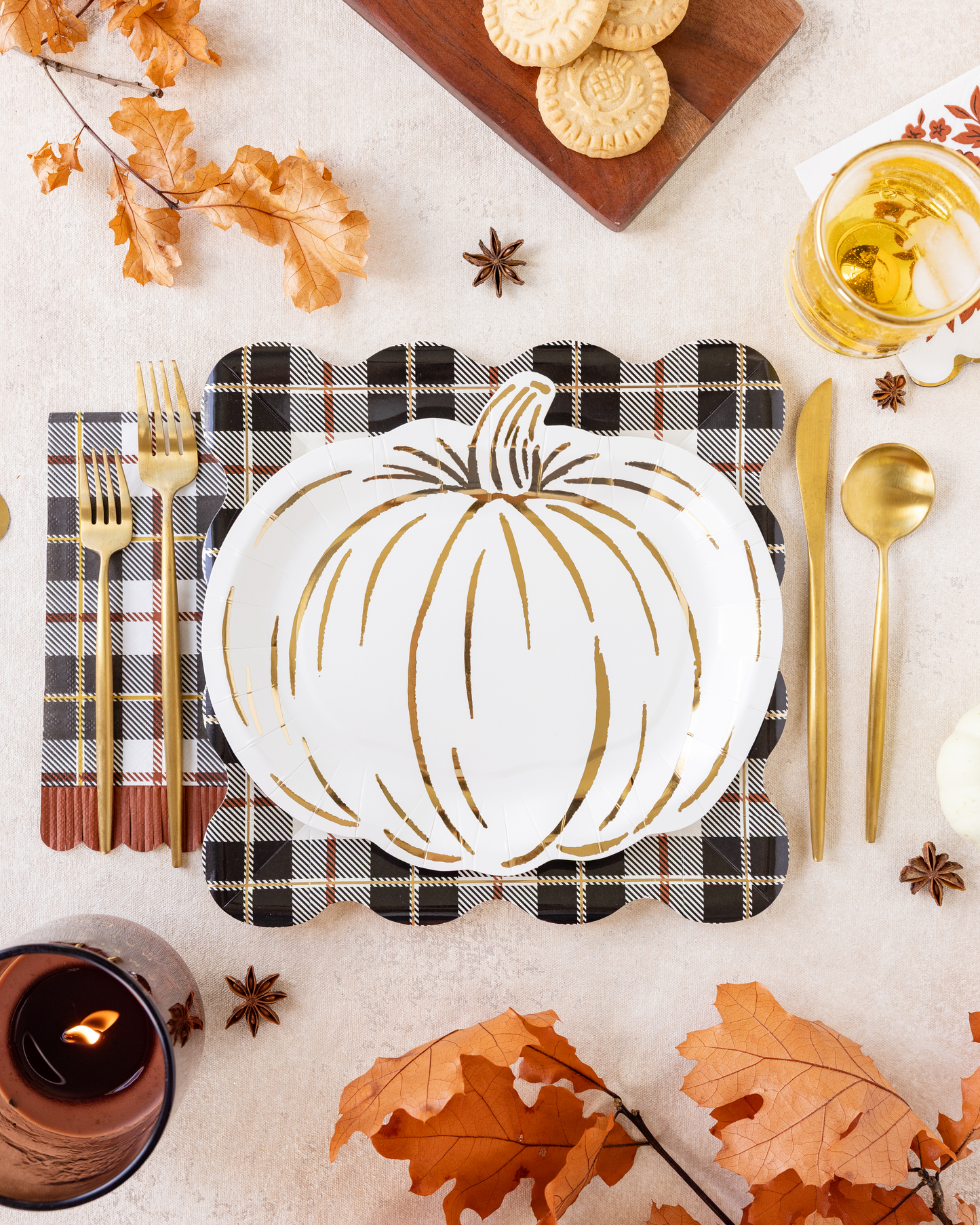Cream Pumpkin Paper Plates with Gold Foil – Halloween, Fall & Thanksgiving Party Plates, Set of 8