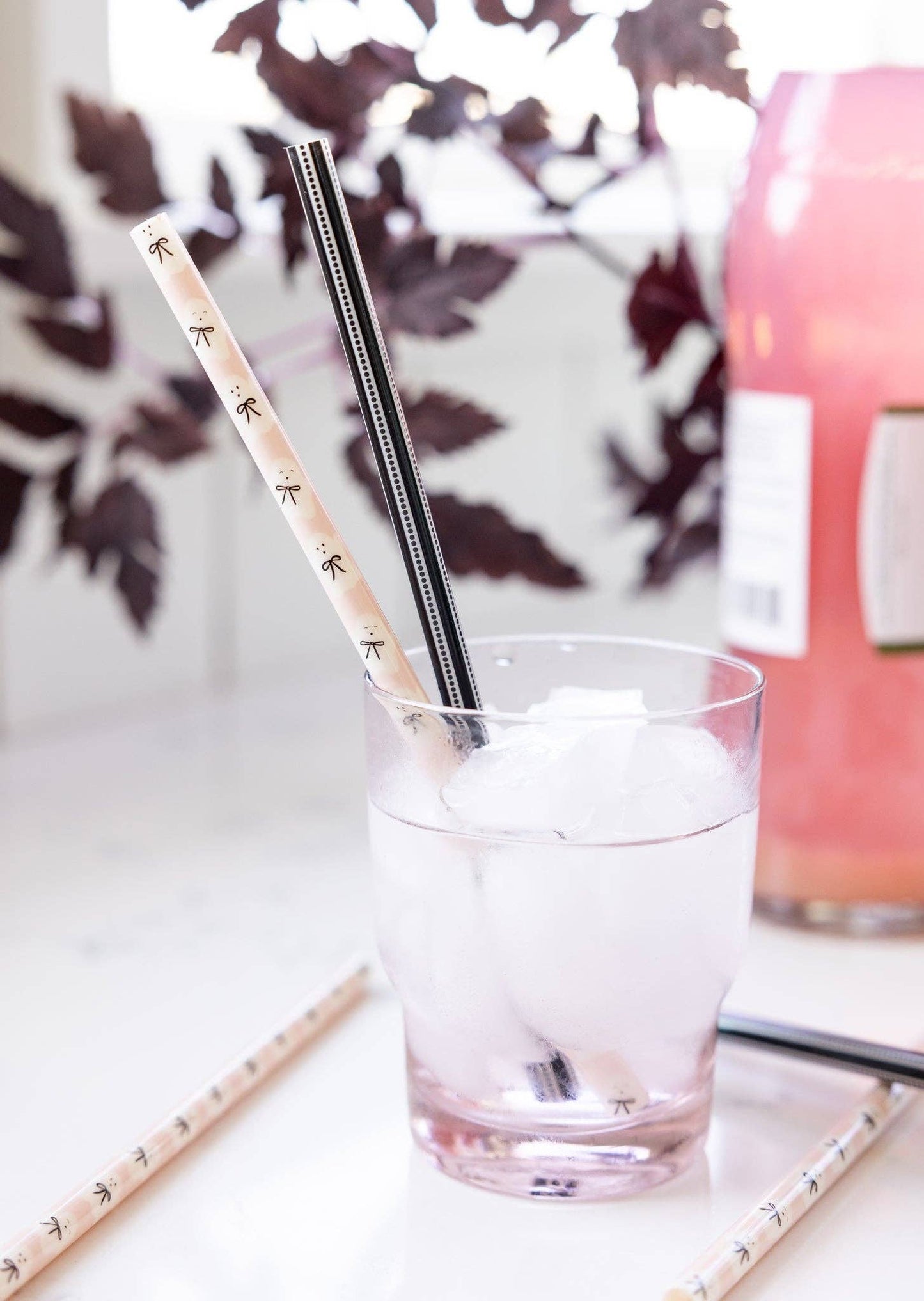 Pink & Black Ghosts & Bows Reusable Straws