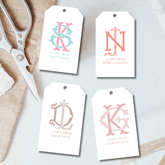 elegant custom gift tags, monogram gift tags, monogram custom gift tags, custom hostess gift tags, luxury gift tags, grandmillenial custom gift tags, mens custom gift tags, couples custom gift tags, wedding custom gift tags, chic monogram custom gift tags, elegant custom monogram gift tags, classic monogram custom gift tags, classy custom monogram gift tags
