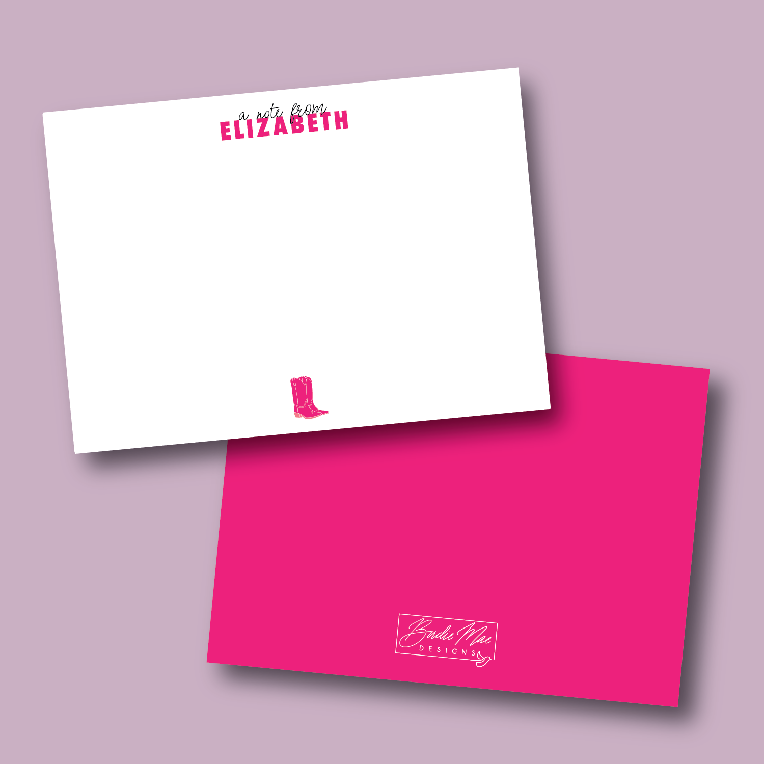 pink cowgirl boots personalized stationery with name