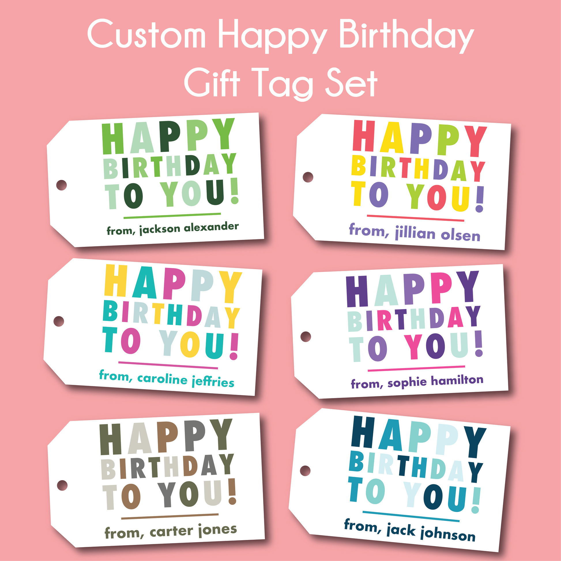 custom girls name gift tags, girls custom birthday gift tags, custom rainbow name gift tags, custom kids gift tags, custom kids birthday present gift tags, custom bright name gift tags, custom colorful gift tags, custom bachelorette party gift tags, custom bridal party gift tags, custom hostess gift tags, custom shower gift tags