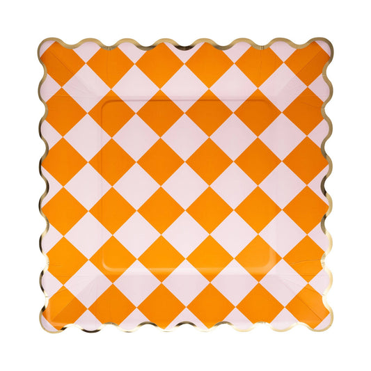 Pink & Orange Checkered Paper Plate