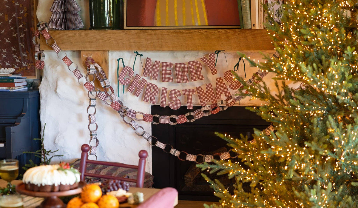 Gingham Merry Christmas Puffy Fabric Banners