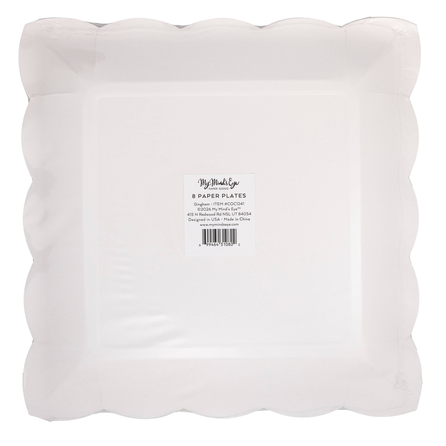 Light Brown Gingham Scalloped Edge Paper Plate