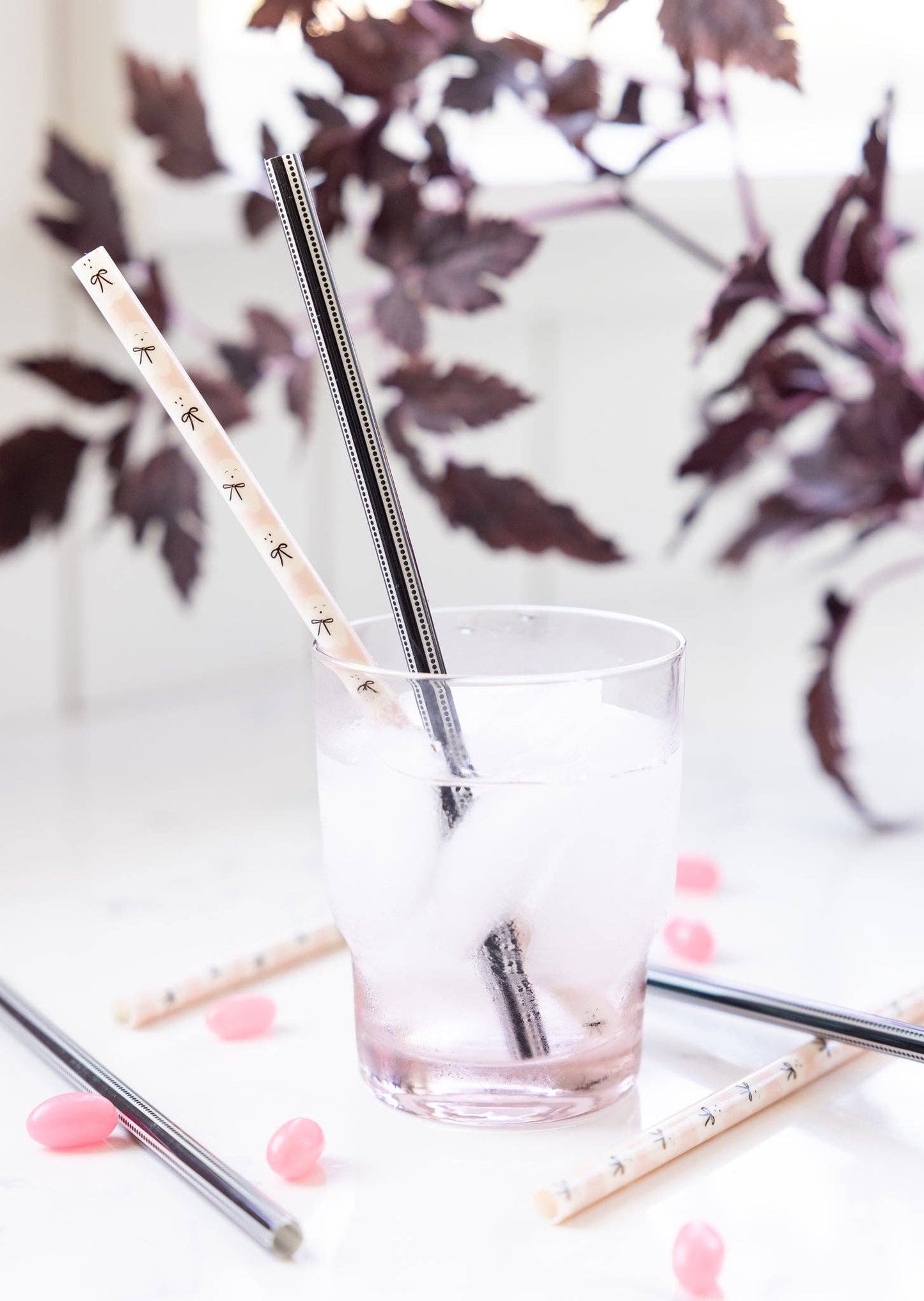 Pink & Black Ghosts & Bows Reusable Straws