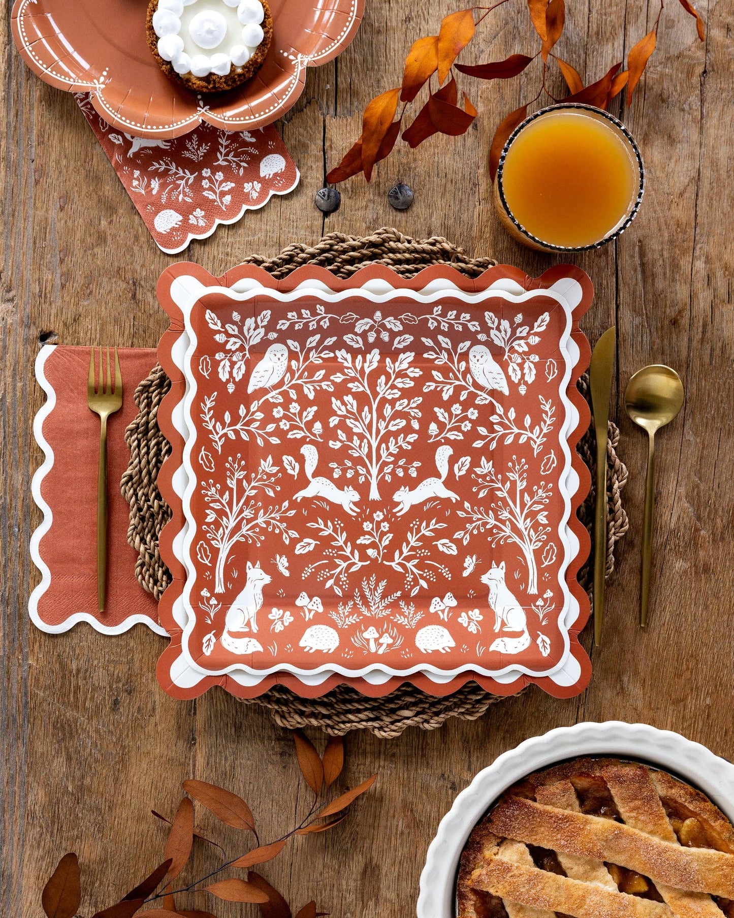 Rust Ric Rac Thanksgiving Dinner Napkins – Fall & Friendsgiving Paper Napkins, Set of 24