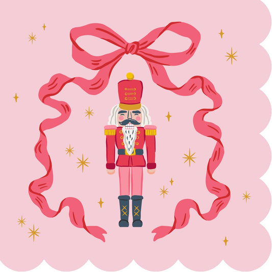 Pink Scallop Bow Nutcracker | Holiday Cocktail Napkins