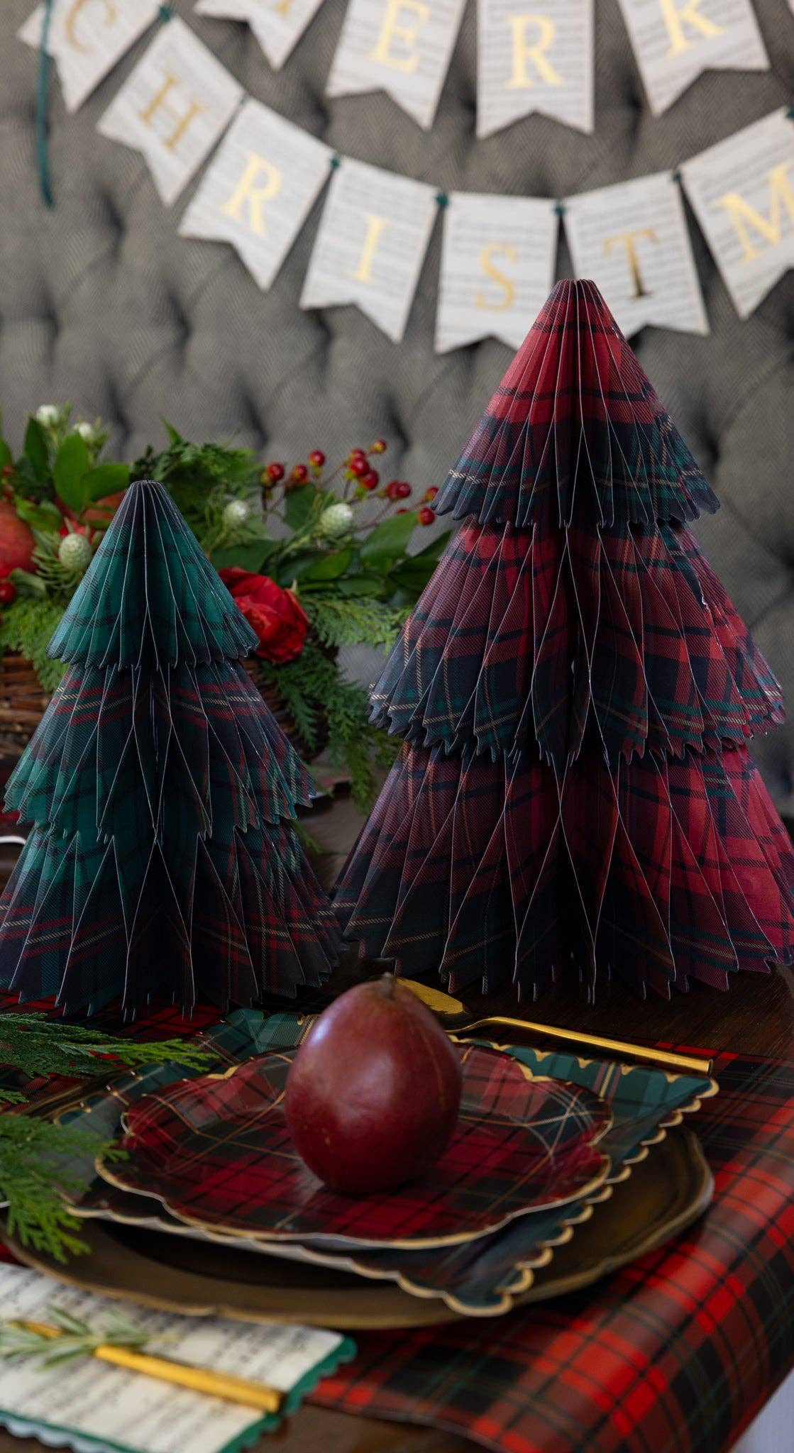 Plaid Honeycomb Paper Christmas Tree Set