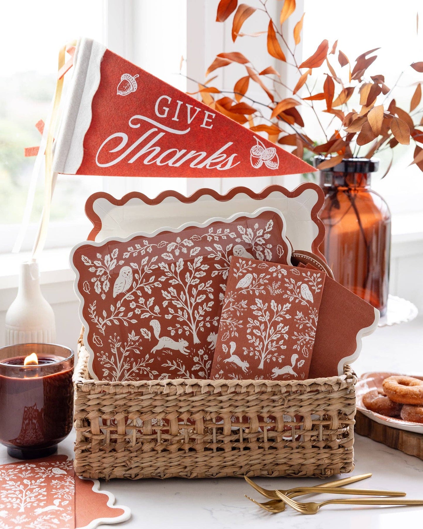 Rust Ric Rac Thanksgiving Dinner Napkins – Fall & Friendsgiving Paper Napkins, Set of 24