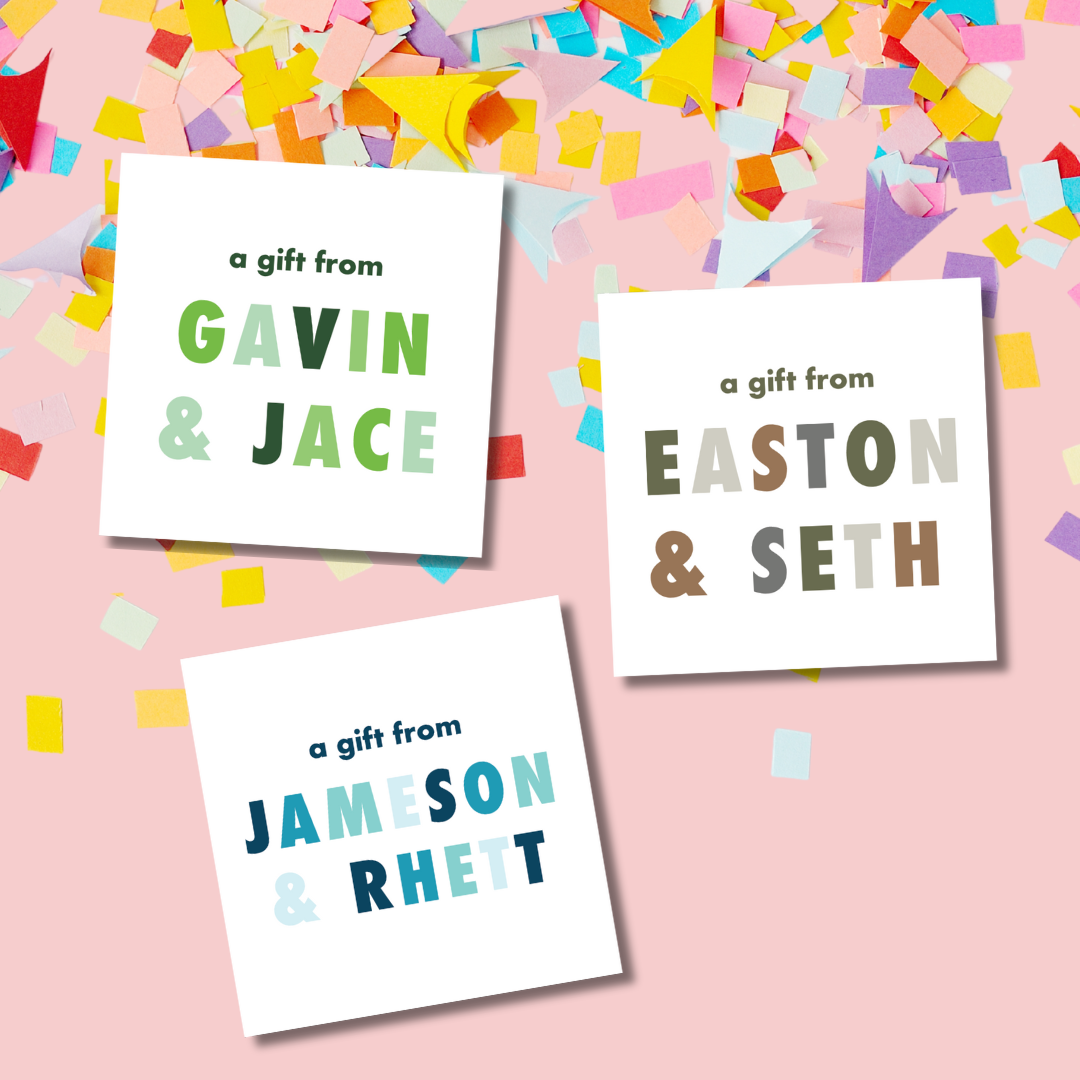 boy gift tag sticker with custom names