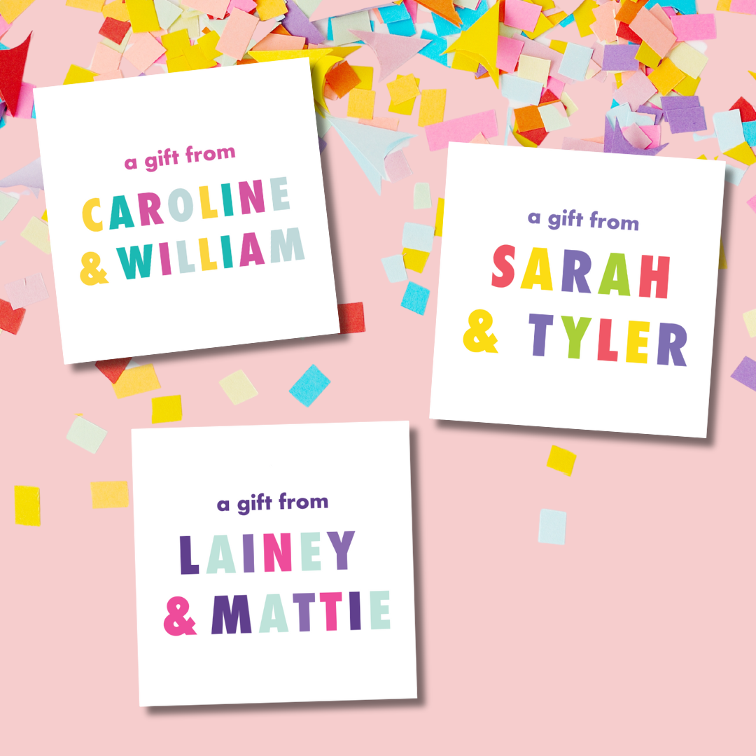 custom gift tag sticker with rainbow colors