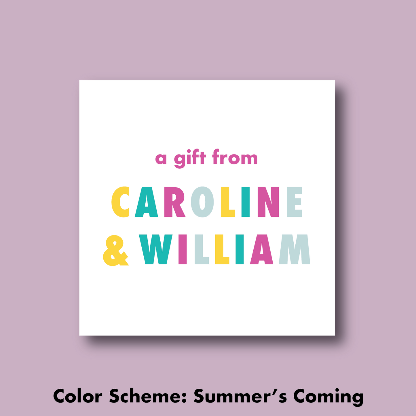 summer’s coming color gift tag sticker with names