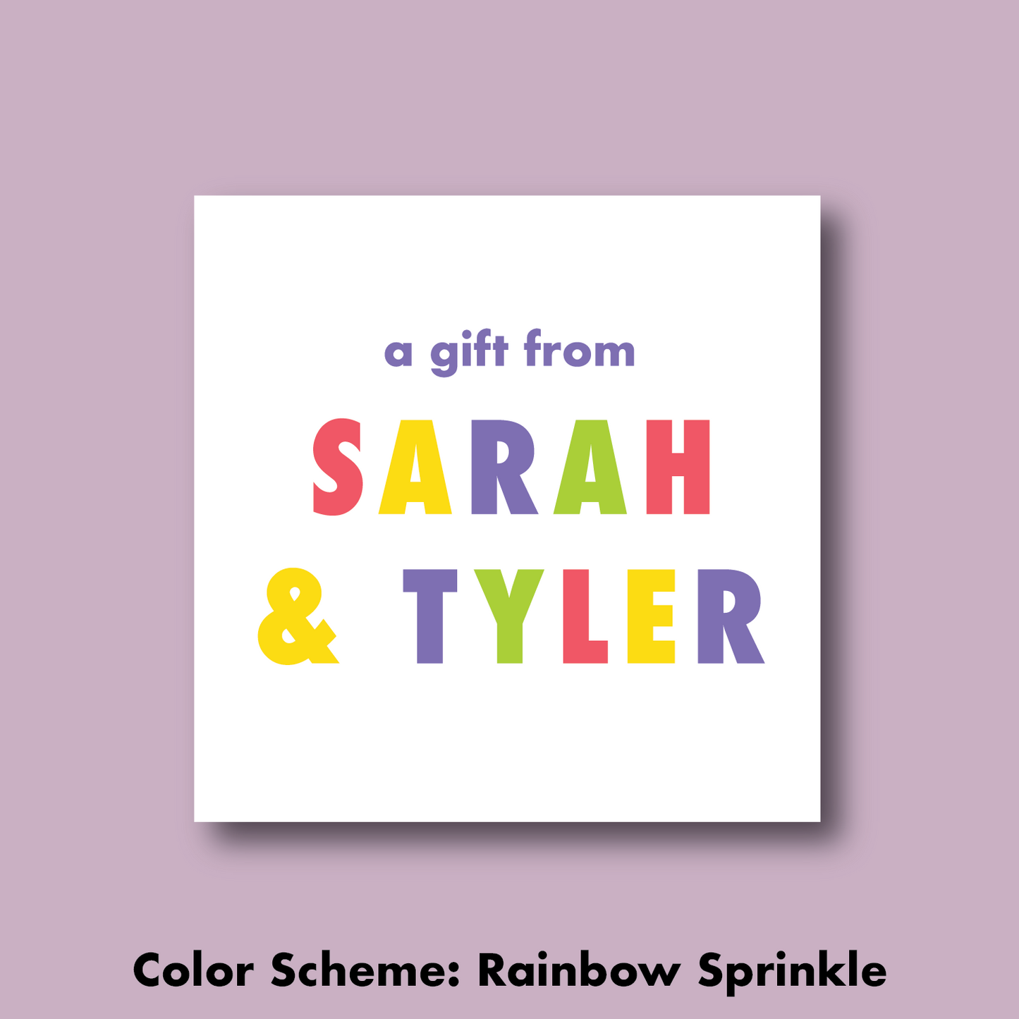 rainbow sprinkle gift sticker with custom names