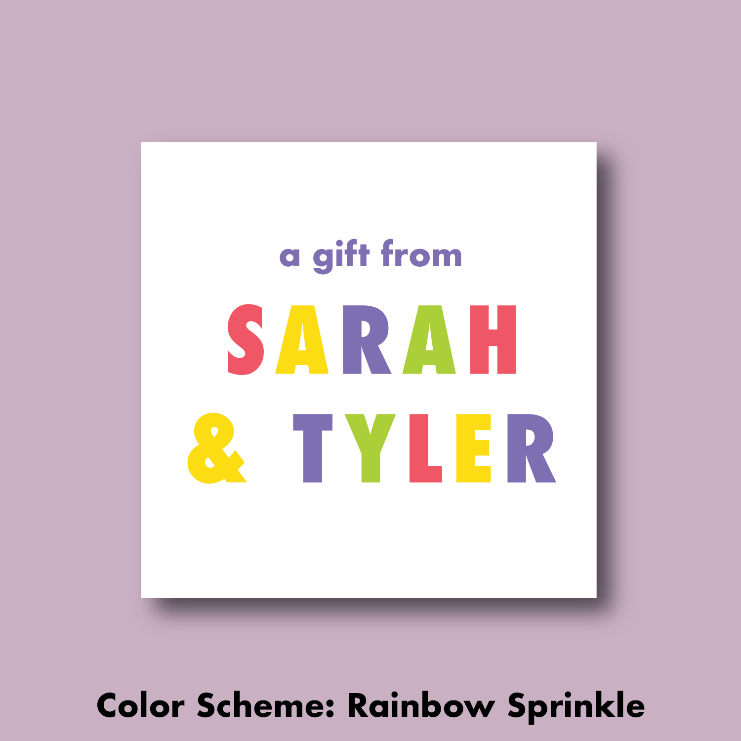 rainbow sprinkle gift sticker with custom names