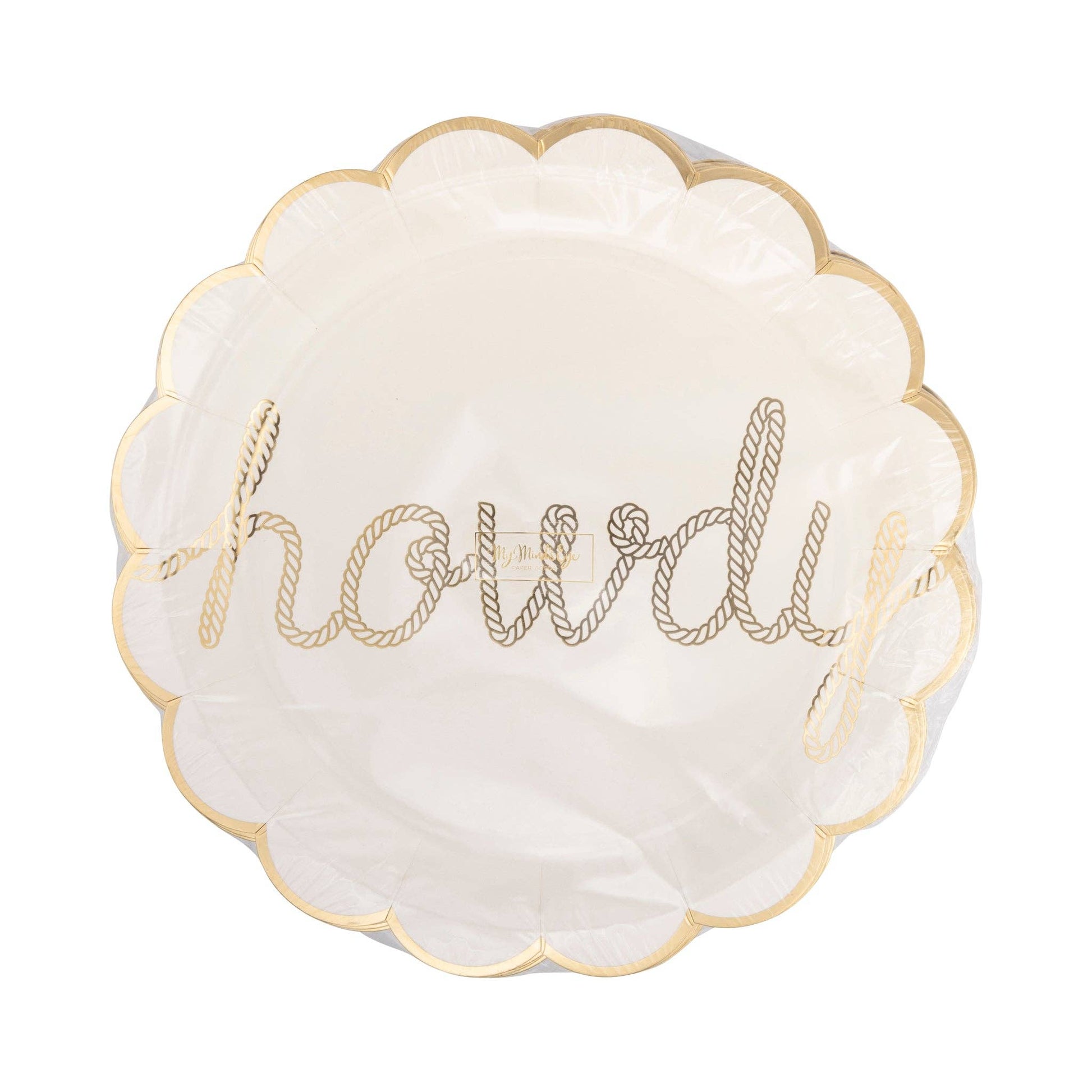 Add a dose of playful charm to your next gathering with our Howdy Paper Plates! Featuring a gold foil scalloped edge and accents, these plates are the perfect addition to any party—from birthdays to bachelorettes, or even a casual girls’ night in. Sturdy yet stylish, they’ll handle all your party snacks with flair and pair perfectly with our Let’s Go Girls Party Cup and Yee Haw Y'all Napkins for a coordinated party theme