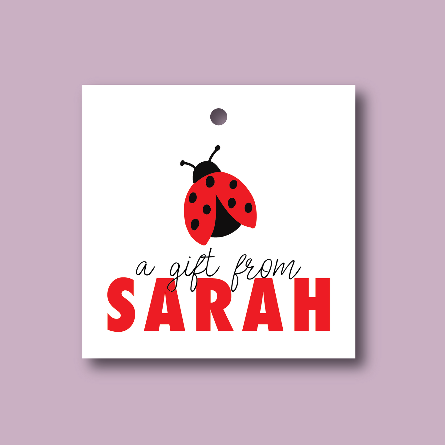 red ladybug custom name gift tag
