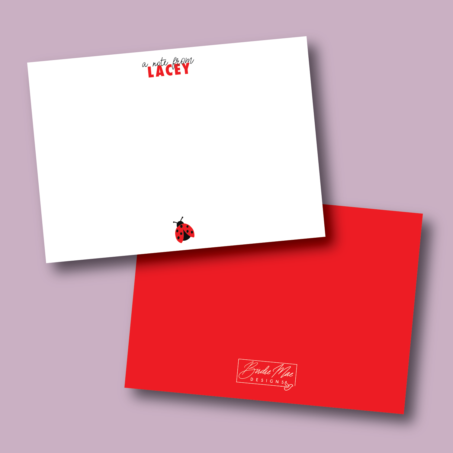 personalized note card with name and ladybug icon
