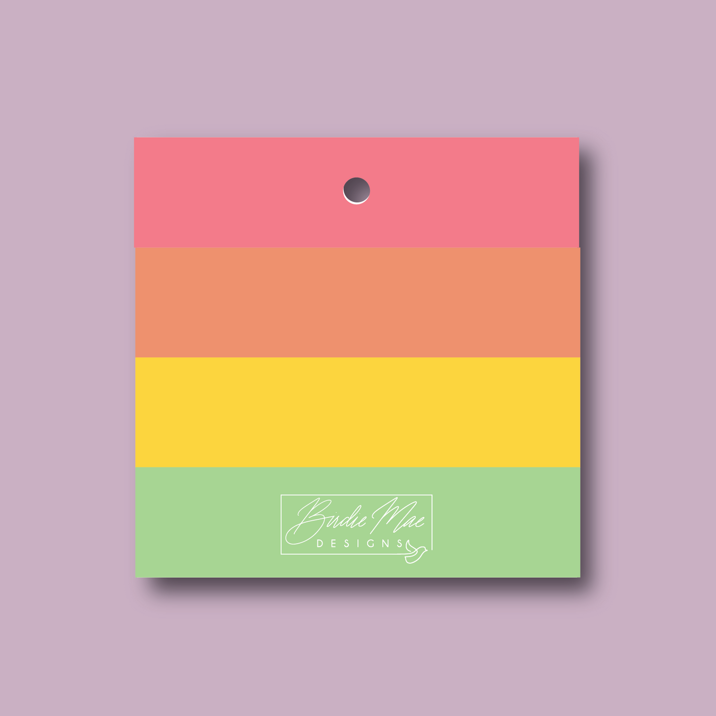 back of rainbow themed custom gift tag with birdie mae logo