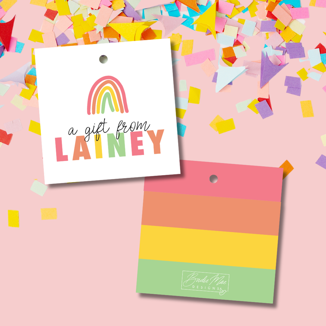 personalized rainbow gift tag with name lainey
