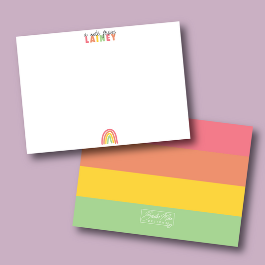 custom rainbow stationery card with name and pastel stripes