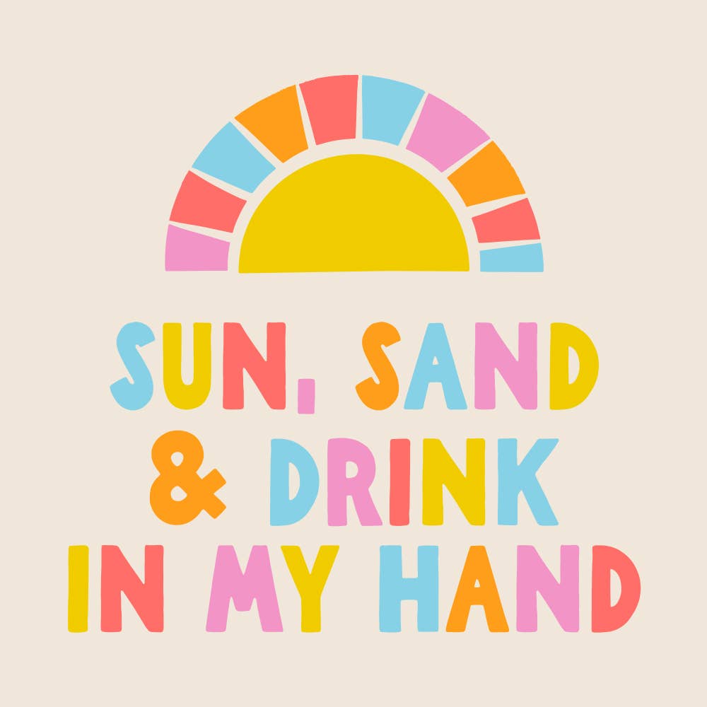 Get ready to elevate your beach game with these quirky cocktail napkins! From sun-soaked days to sandy toes, these napkins are the perfect accessory for your beach trip or beach house hangout. With a playful 'Sun Sand Drink in my hand' design, they'll add a touch of humor to your seaside sips. Get ready to make waves with these beachy essentials!