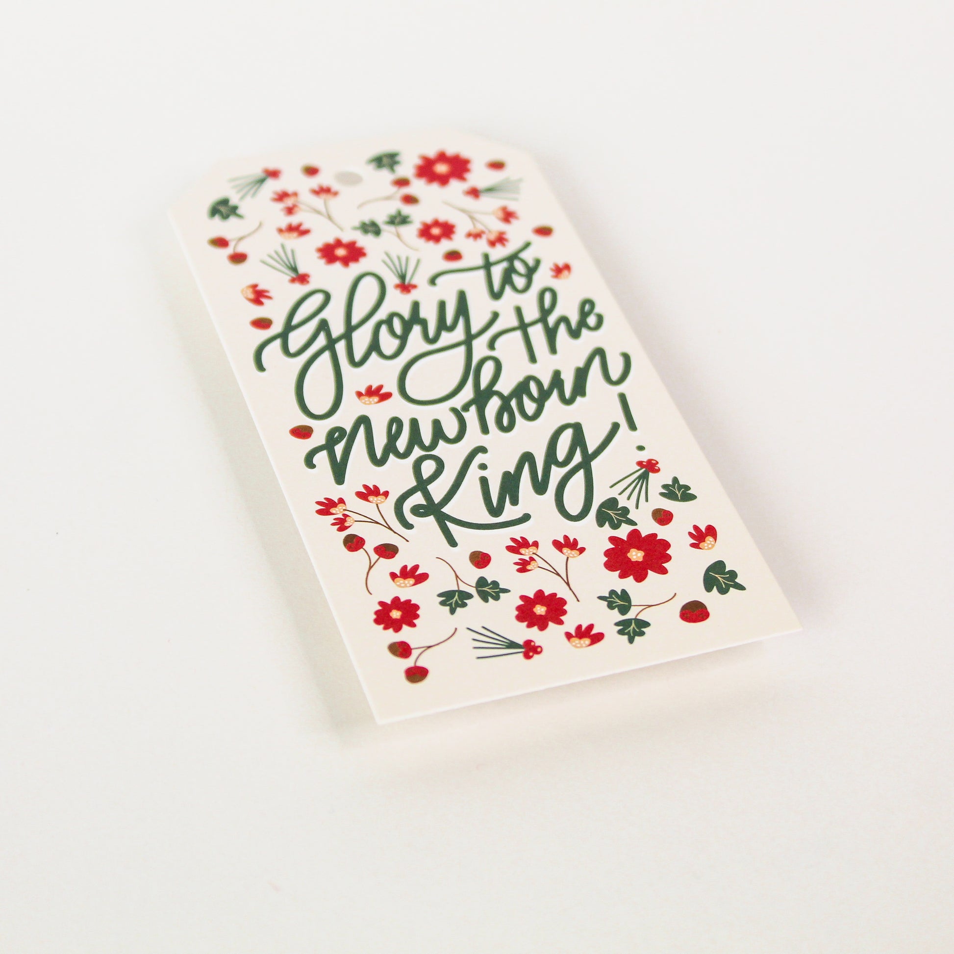 "Glory to the Newborn King!" Christmas gift tags add a festive touch to your holiday presents.  These cute tags come in sets of eight and include red string.