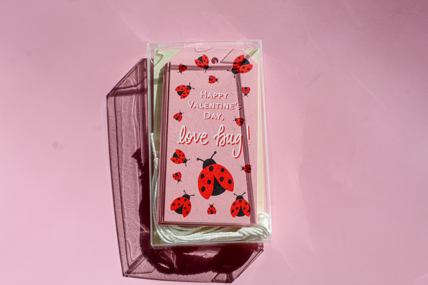 Love Bug Valentine Gift Tags come in sets of eight and include white string. 