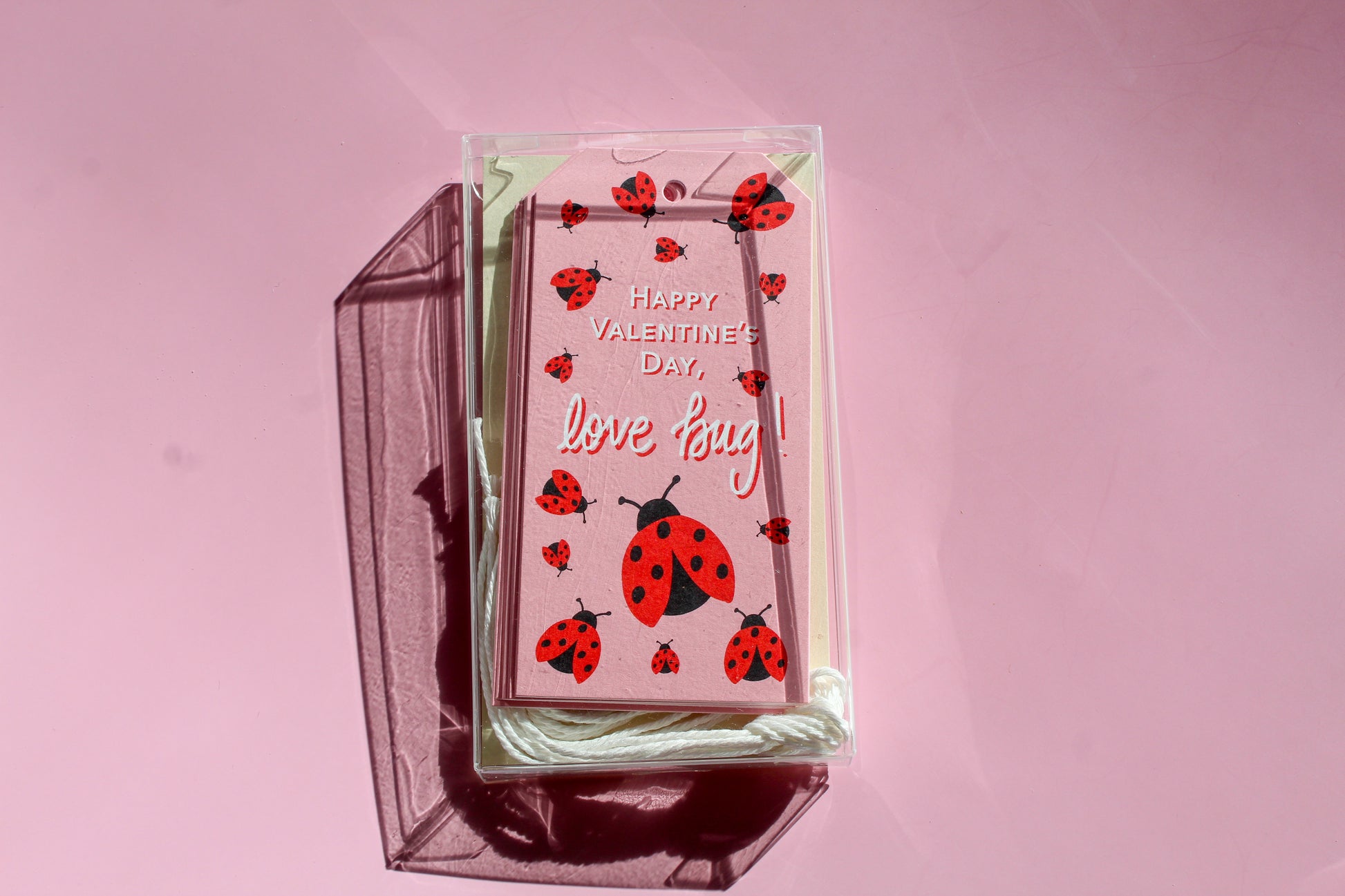 Love Bug Valentine Gift Tags come in sets of eight and include white string. 