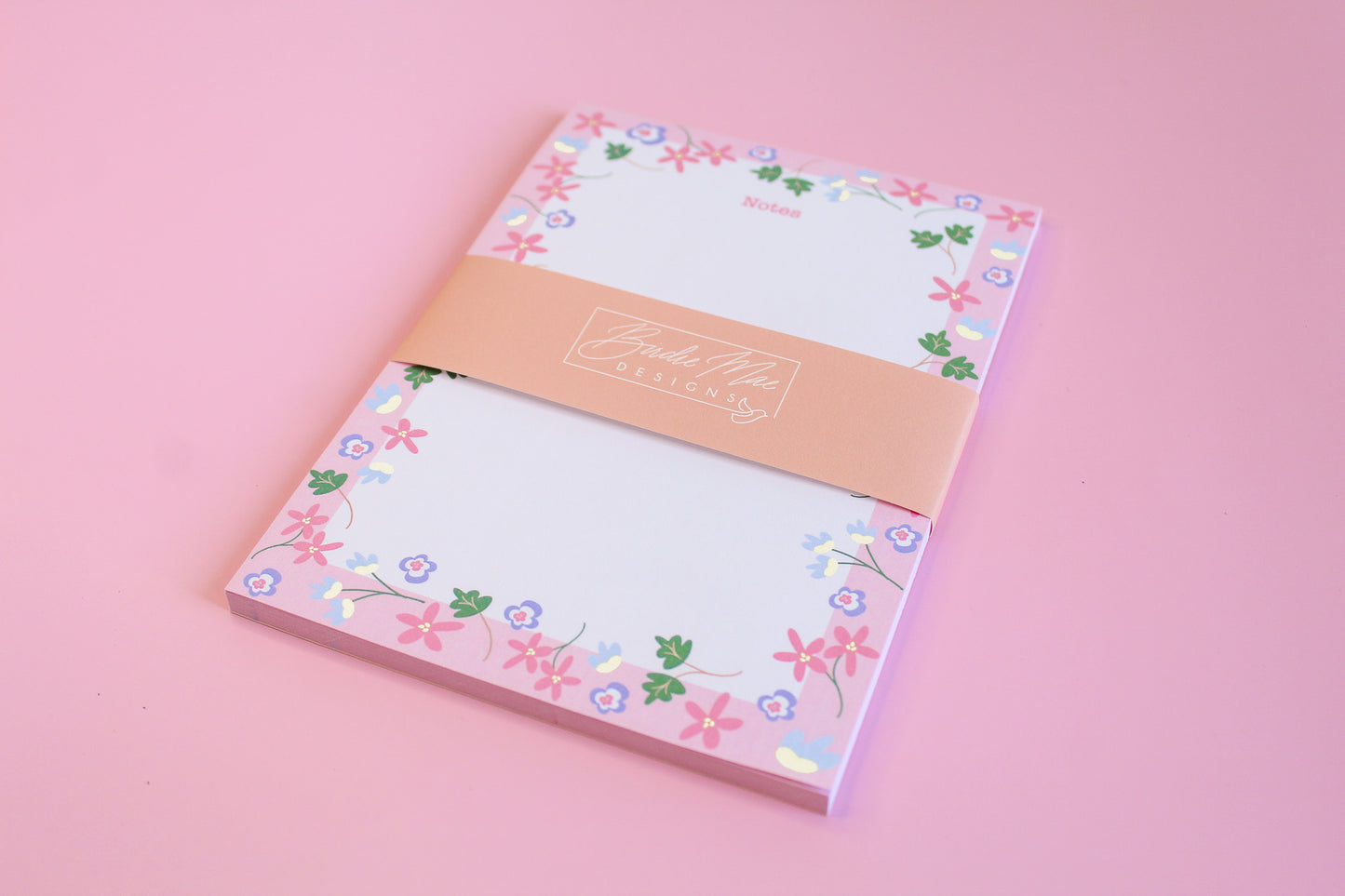 Floral Notepads, adorned with flowers, pink notepad
