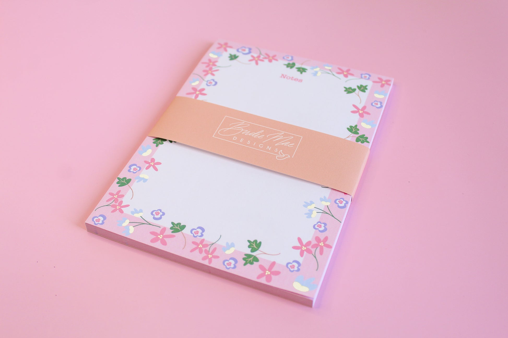 Floral Notepads, adorned with flowers, pink notepad