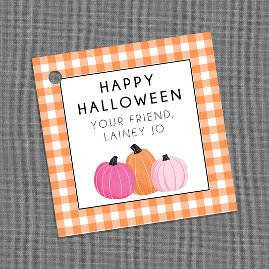 customizable "Happy Halloween!" gift tags, Halloween gift tag with pumpkins