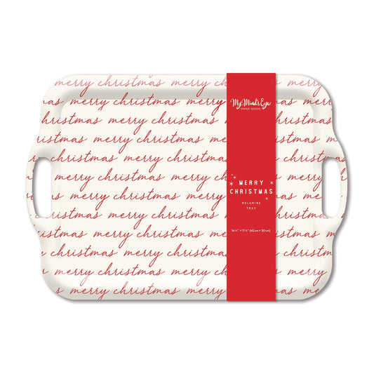 Believe Merry Christmas Script Melamine Tray, Christmas decoration